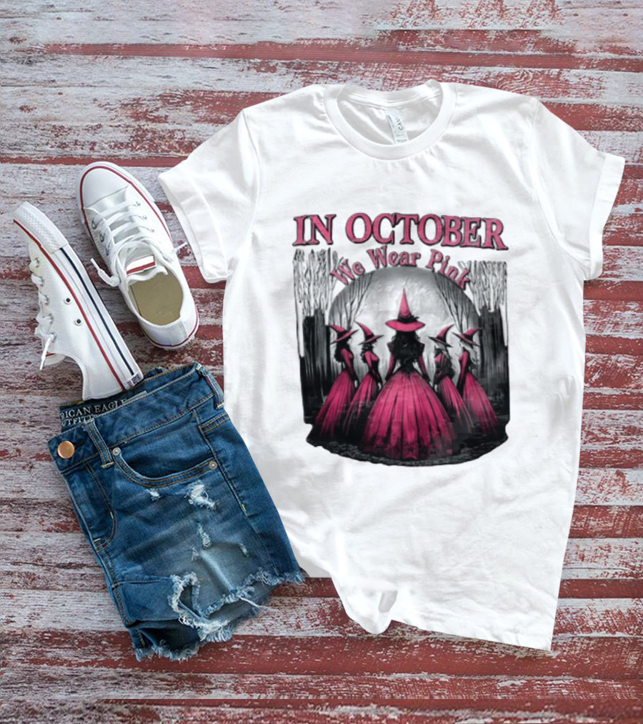In October We Wear Pink Five Witches Pink Dresses Forest Moon T-Shirt