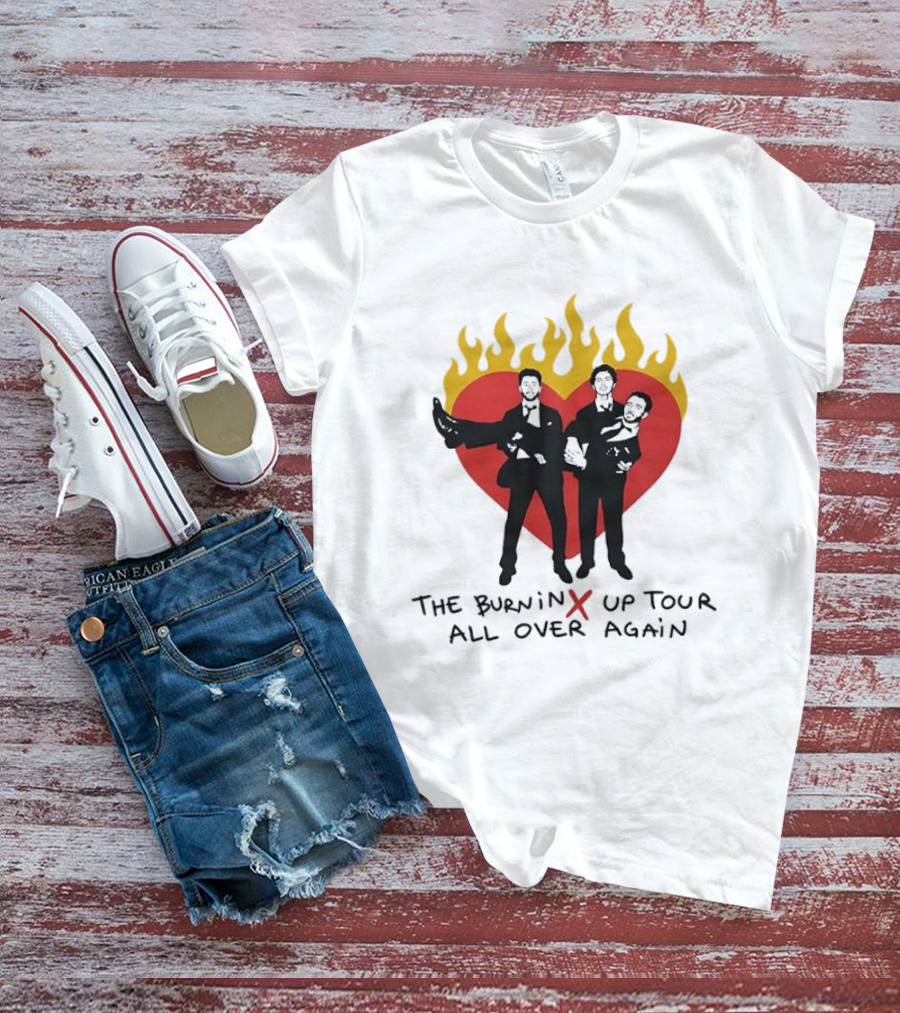 Jonas Brothers Burnin Up Tour All Over Again Fiery Heart Trio T-Shirt