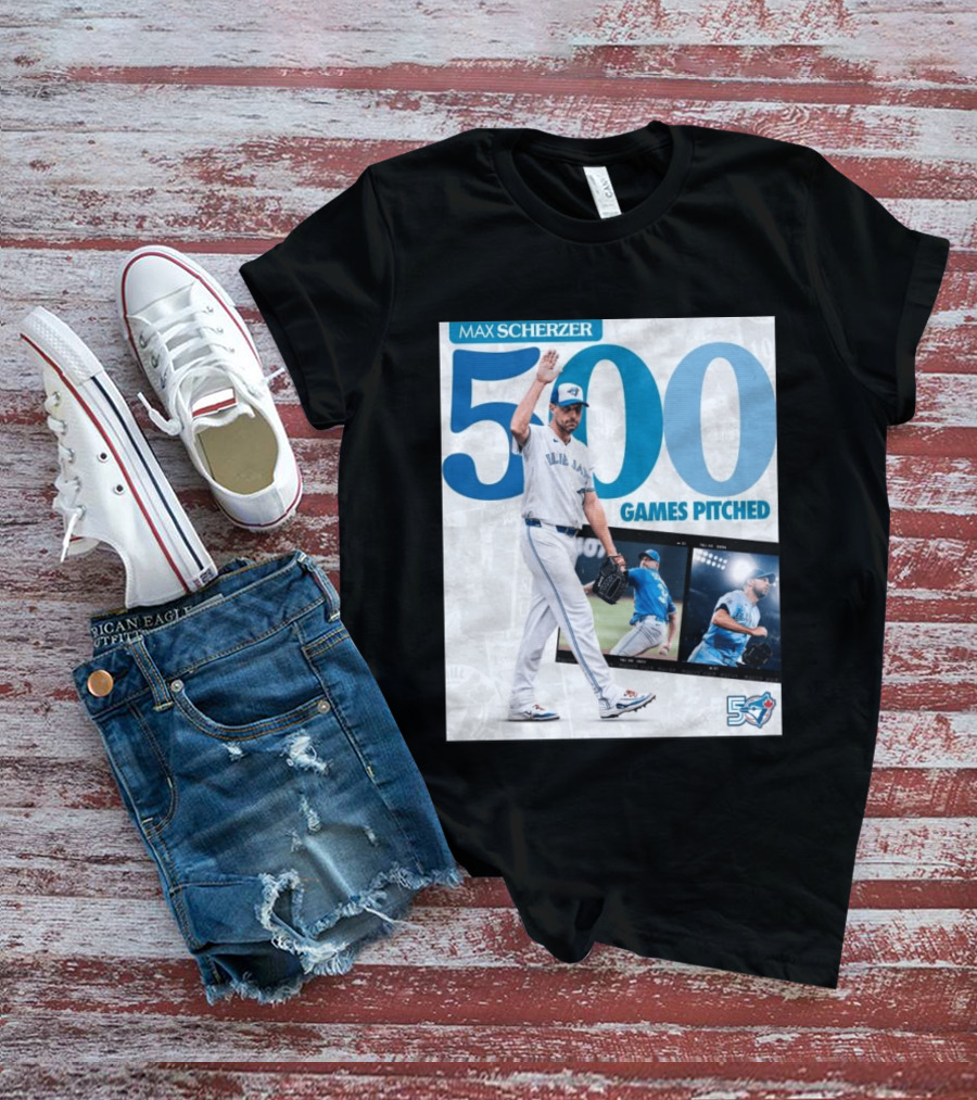 Max Scherzer 500 Games Pitched Blue Jays 50 T-Shirt