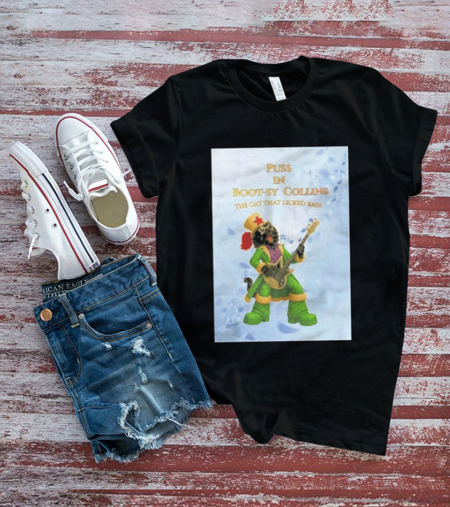 Puss In Bootsy Collins The Cat That Licked Base Green Costume Star Hat Guitar Player T-Shirt