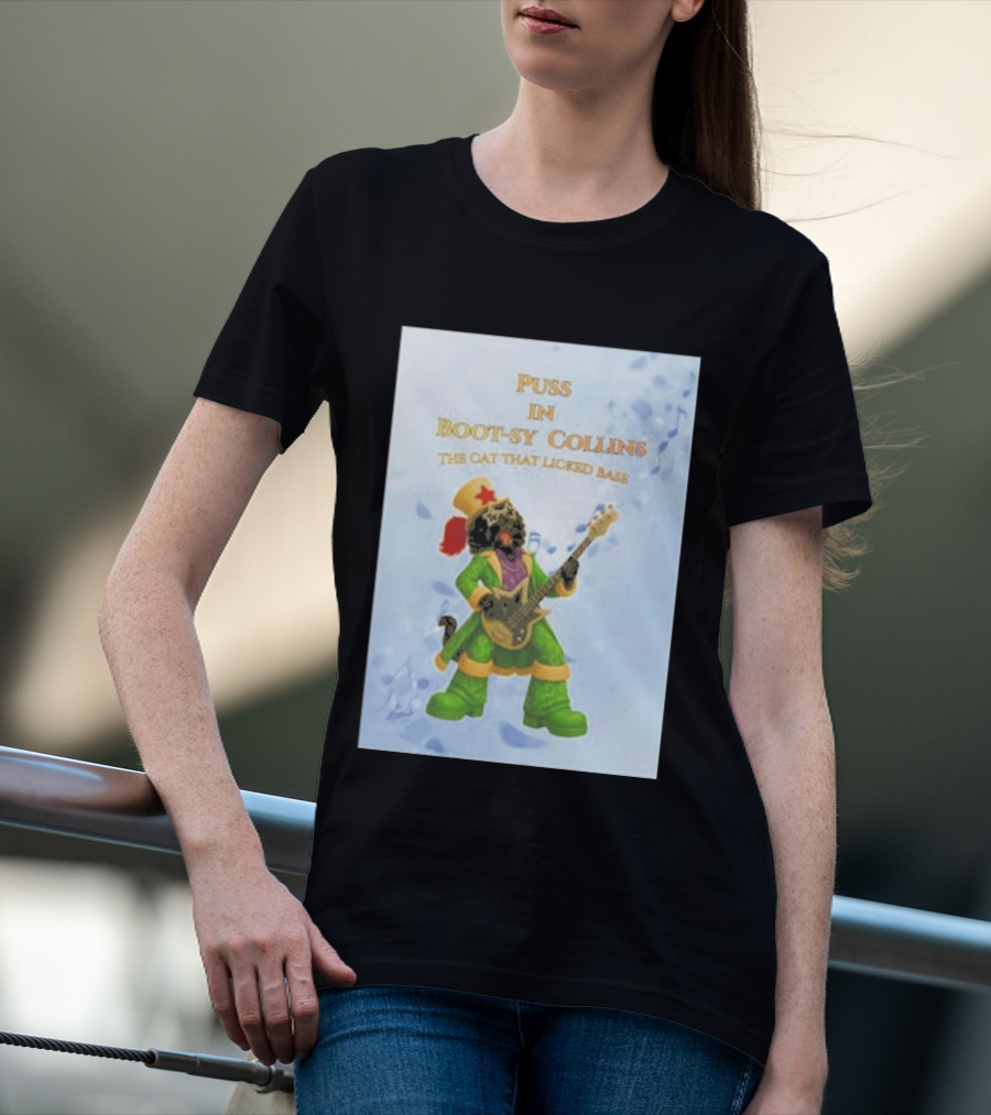Puss In Bootsy Collins The Cat That Licked Base Green Costume Star Hat Guitar Player T-Shirt