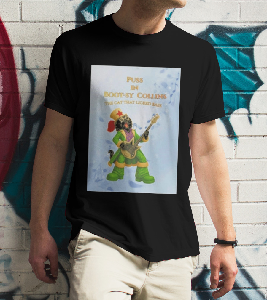 Puss In Bootsy Collins The Cat That Licked Base Green Costume Star Hat Guitar Player T-Shirt