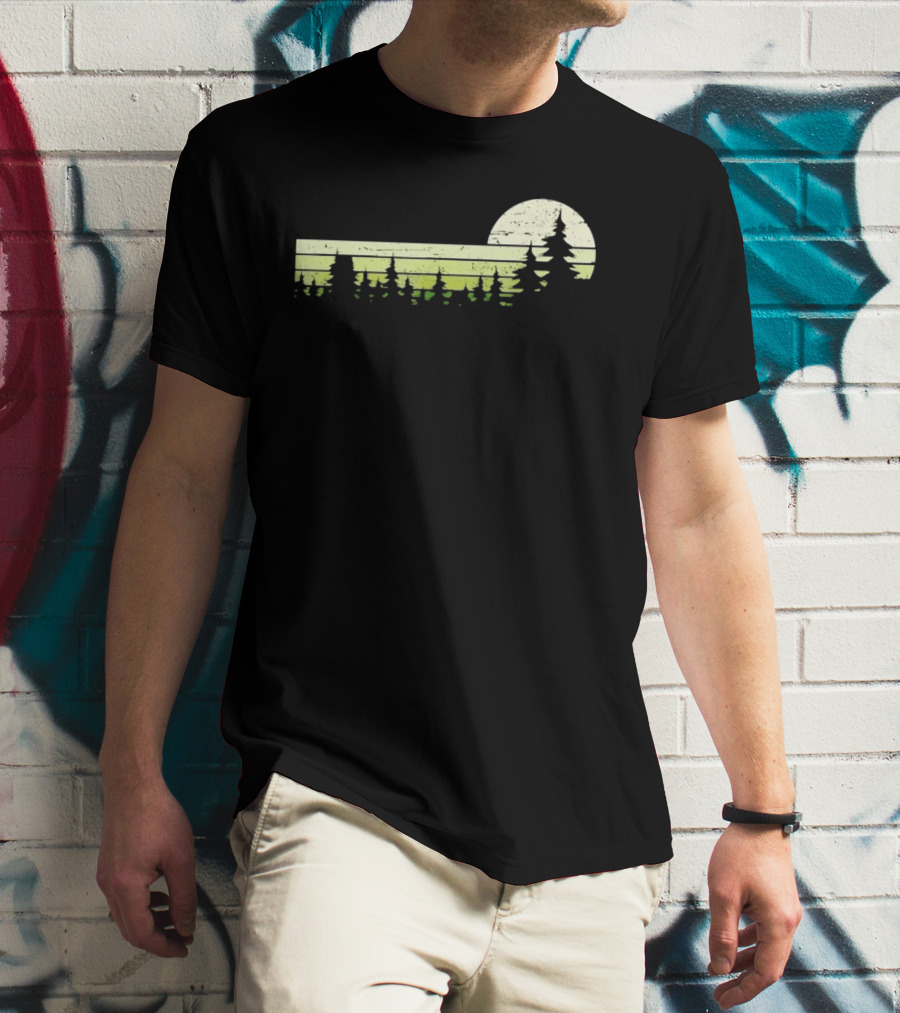 Forest Sunset Silhouette Nature Trees With Circle Sun T-Shirt
