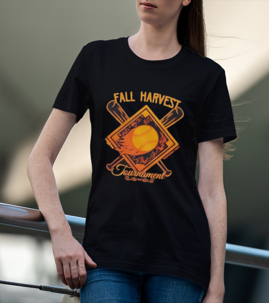 USSSA Fall Harvest Fastpitch Softball Tournament 2023 With Crossed Bats And Flaming Ball T-Shirt