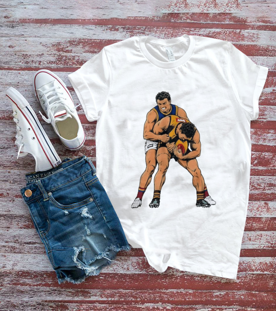 AFL Football Tackle Illustration Vintage Style Sports Art Players Rugby Action T-Shirt
