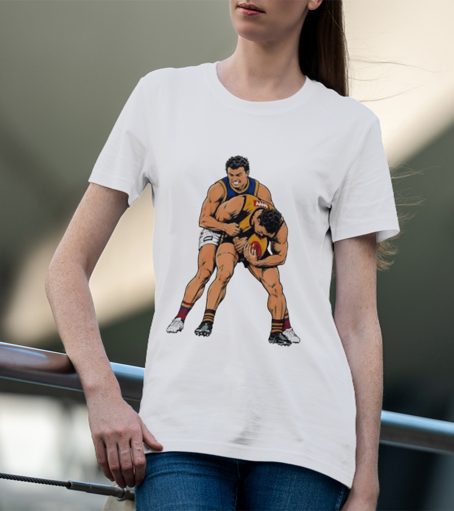 AFL Football Tackle Illustration Vintage Style Sports Art Players Rugby Action T-Shirt
