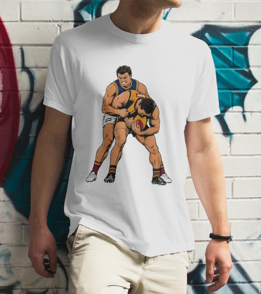 AFL Football Tackle Illustration Vintage Style Sports Art Players Rugby Action T-Shirt