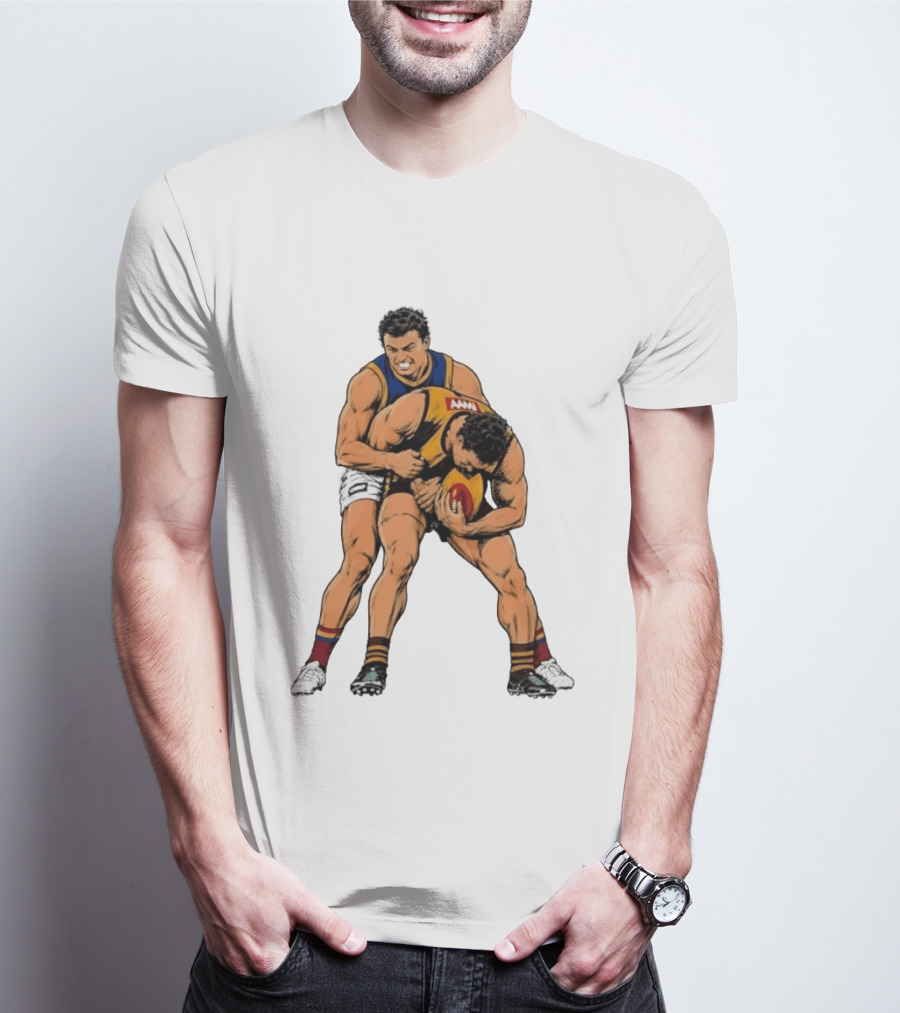 AFL Football Tackle Illustration Vintage Style Sports Art Players Rugby Action T-Shirt