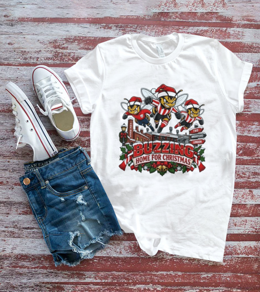 Buzzing Home For Christmas Bees TW8 Brentford London T-Shirt
