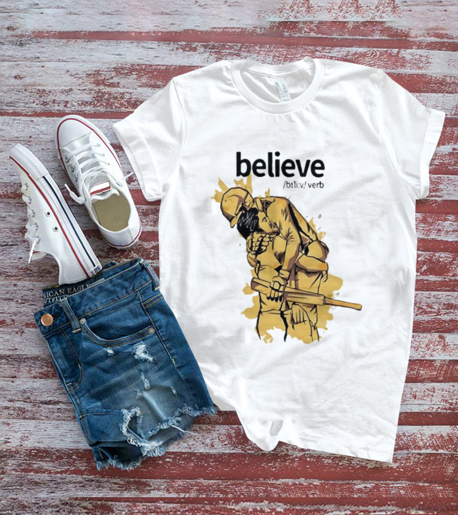 Believe Verb Definition Inspirational Motivation Embrace Cricket Players Hugging T-Shirt