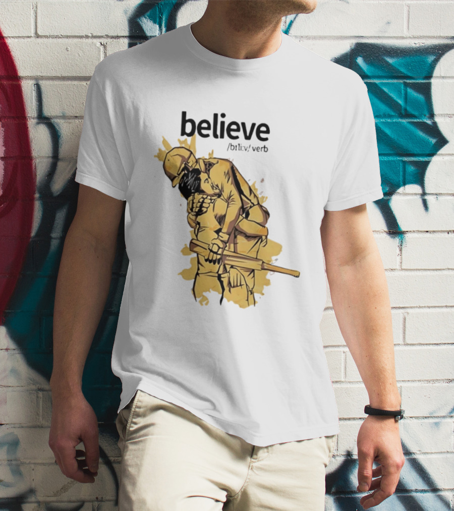 Believe Verb Definition Inspirational Motivation Embrace Cricket Players Hugging T-Shirt