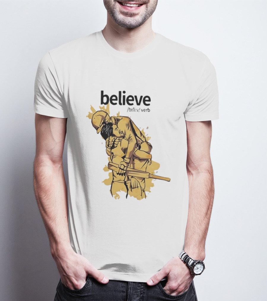 Believe Verb Definition Inspirational Motivation Embrace Cricket Players Hugging T-Shirt