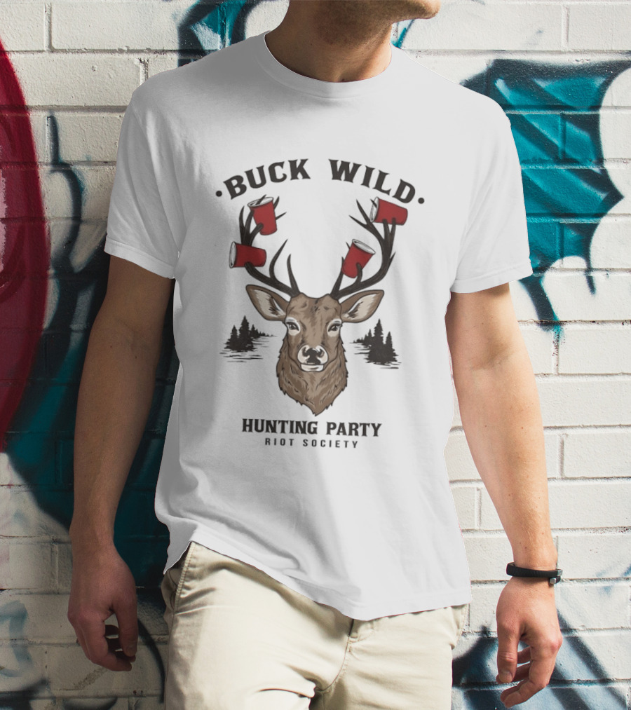 Buck Wild Hunting Party Riot Society Deer Antler Cups T-Shirt