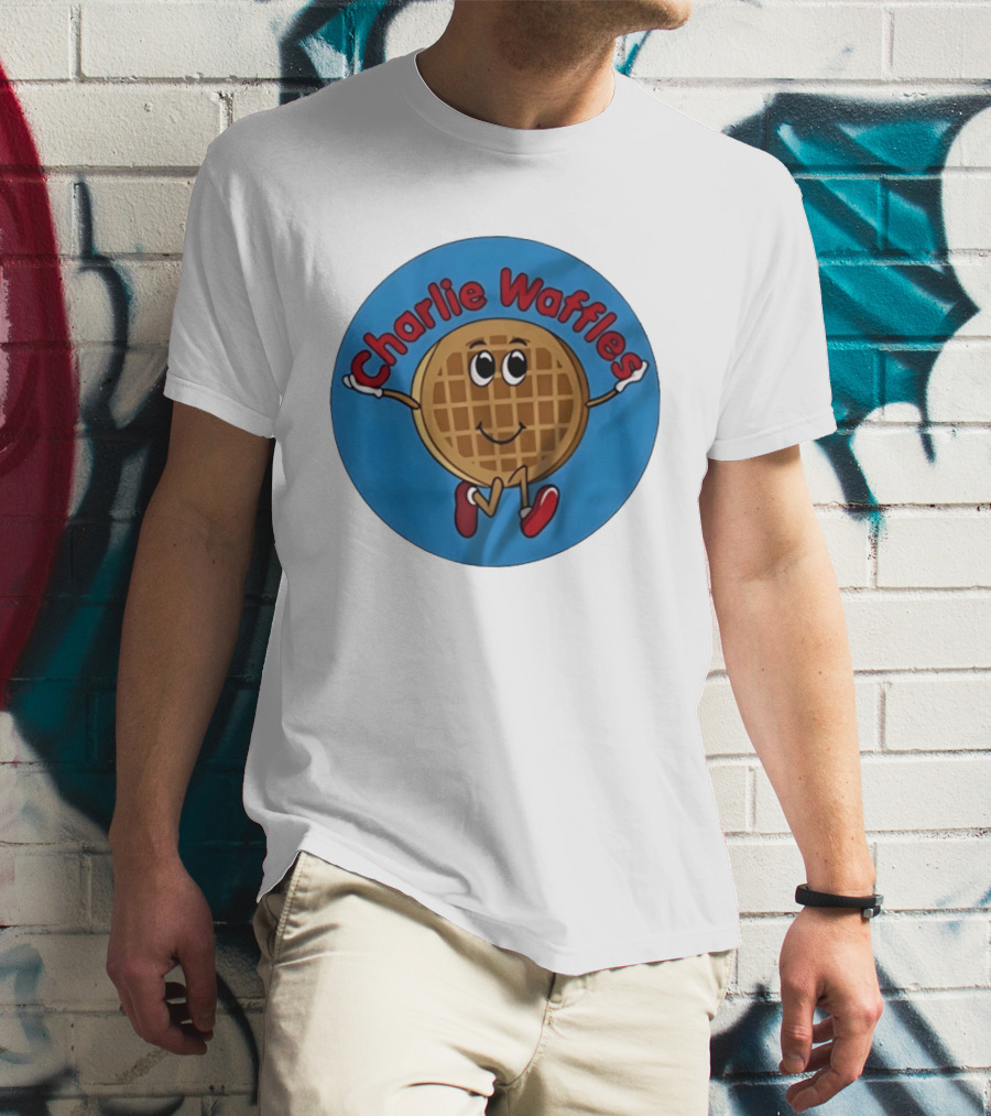 Charlie Waffles Cartoon Smiling Character In Red Shoes T-Shirt