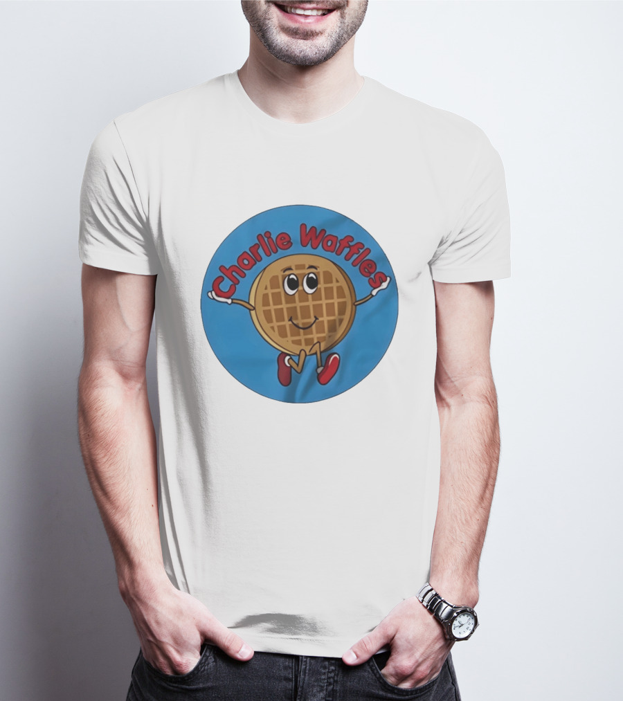 Charlie Waffles Cartoon Smiling Character In Red Shoes T-Shirt