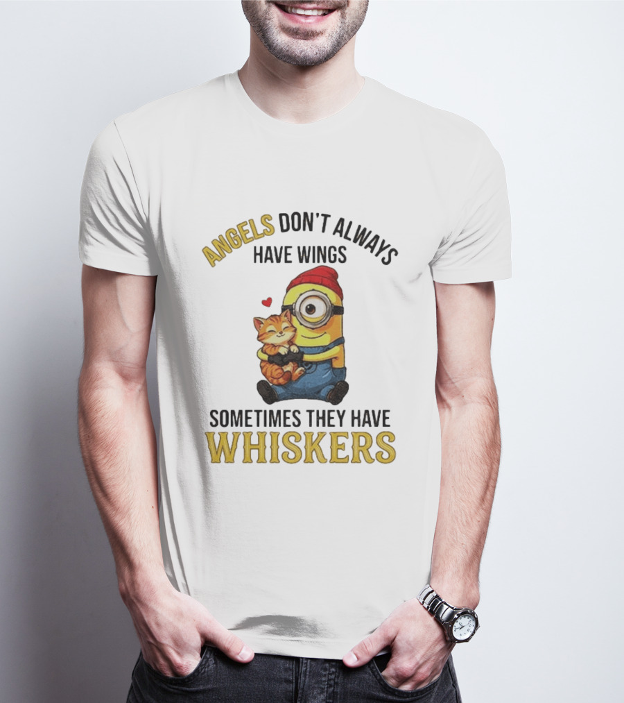 Minion Angels Don't Always Have Wings Sometimes They Have Whiskers Red Beanie Kitten T-Shirt