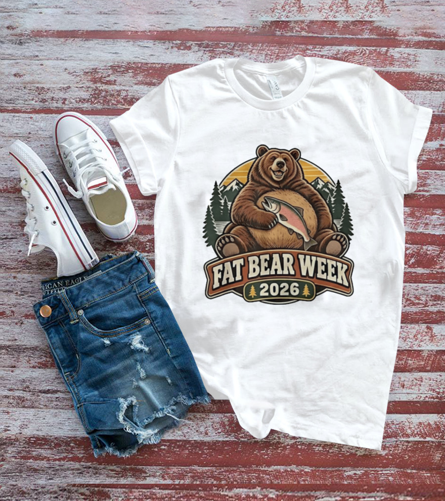 Fat Bear Week 2026 Nature Wildlife Fishing Bear Holding Salmon T-Shirt