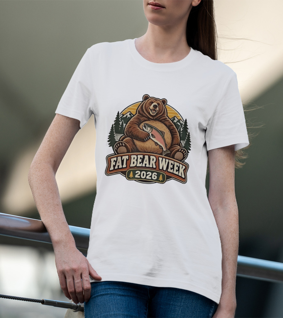 Fat Bear Week 2026 Nature Wildlife Fishing Bear Holding Salmon T-Shirt