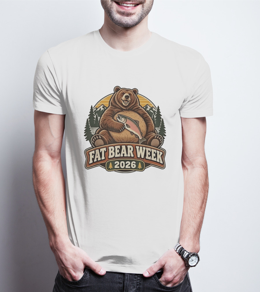 Fat Bear Week 2026 Nature Wildlife Fishing Bear Holding Salmon T-Shirt