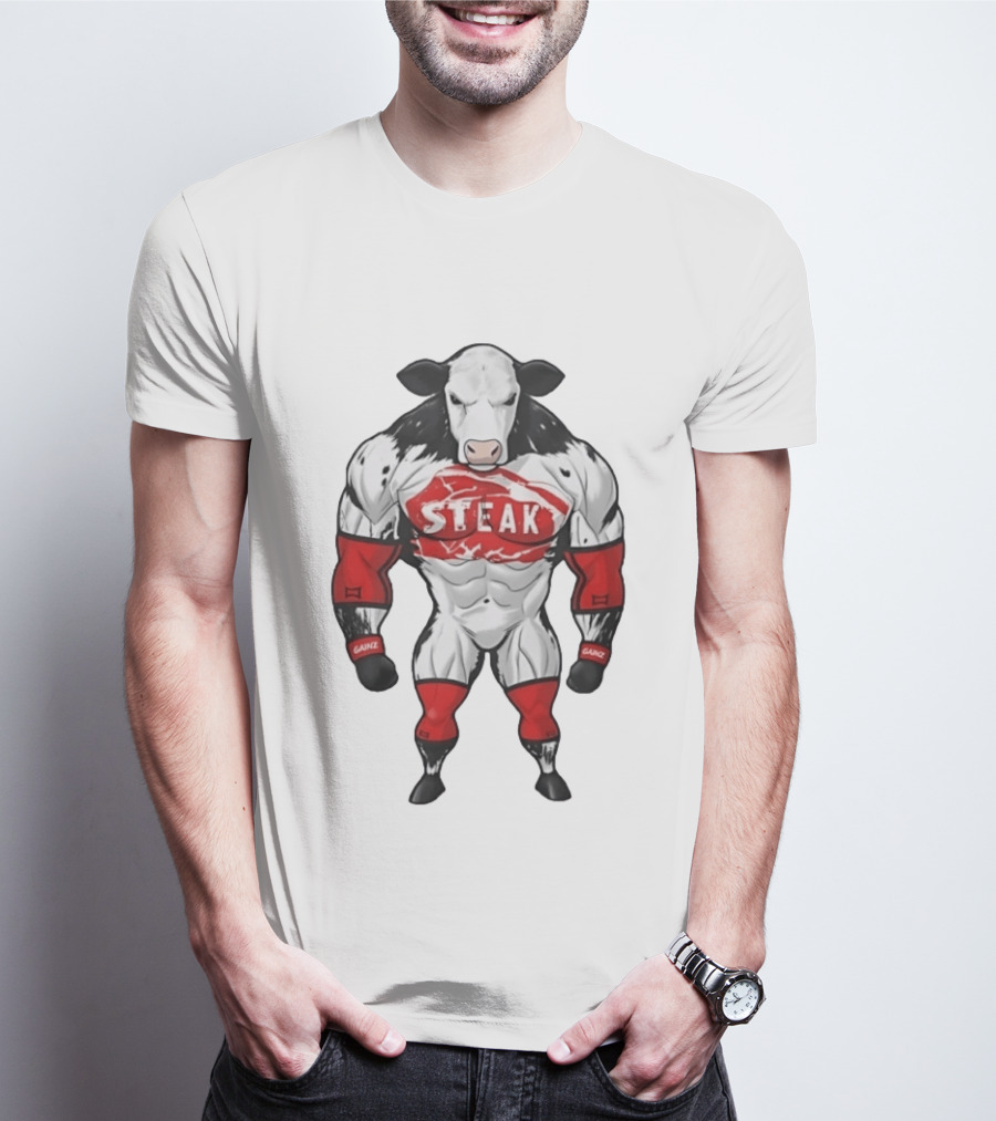 Steak Gainz Muscular Cow Fitness Bodybuilder Buff Animal T-Shirt