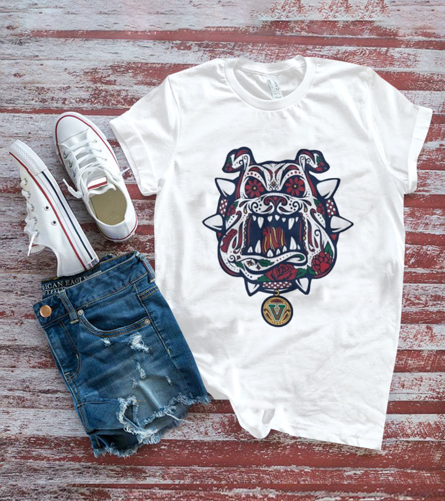 Sugar Skull Bulldog V Intricate Day Of The Dead Floral T-Shirt