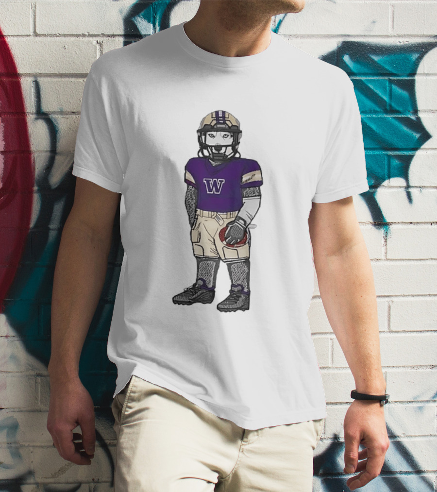 Washington Huskies Football Player Husky Mascot With Purple Jersey T-Shirt