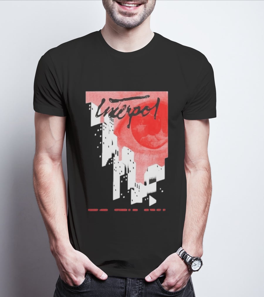 Interpol New York September 27 2026 Tour Cities Skyline Red Moon T-Shirt