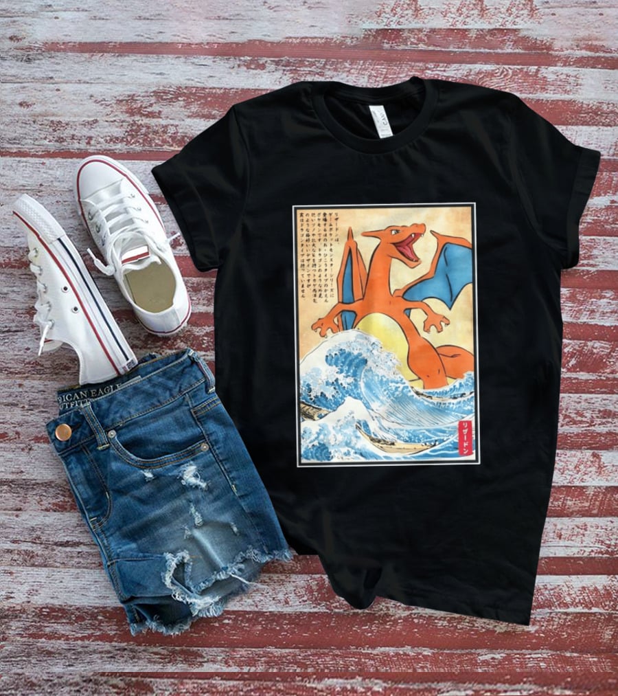 Charizard Ukiyo E Wave Japanese Pokemon Lizardon Kanagawa Print T-Shirt