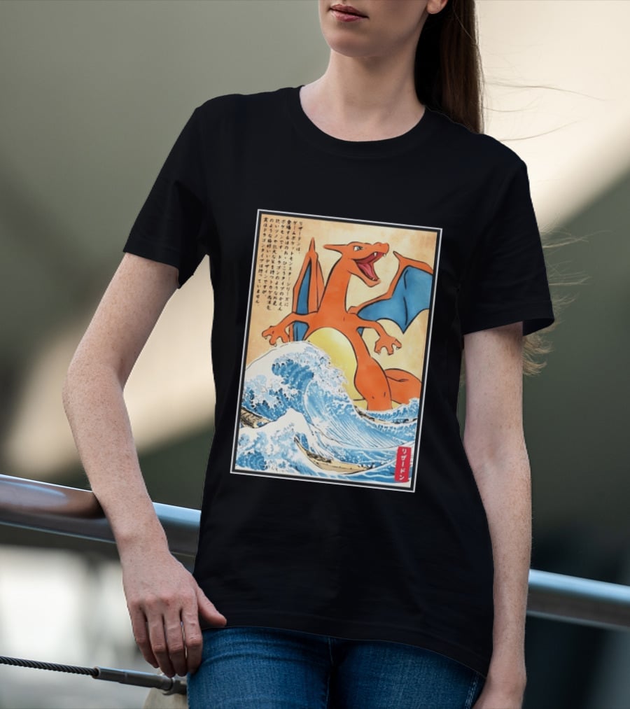 Charizard Ukiyo E Wave Japanese Pokemon Lizardon Kanagawa Print T-Shirt