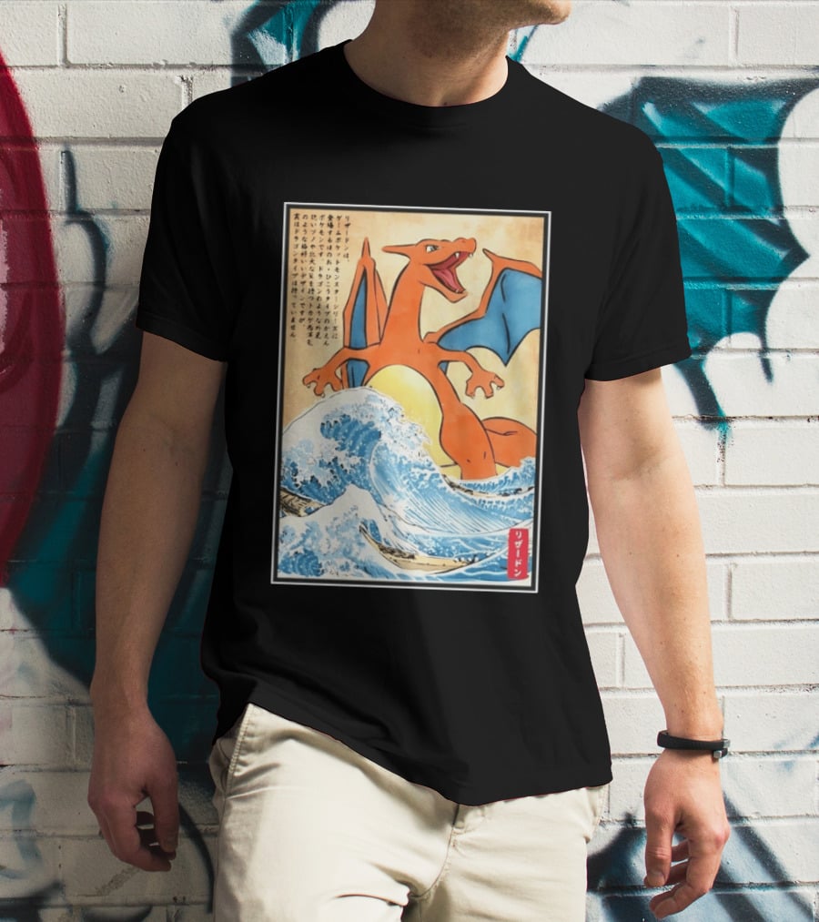 Charizard Ukiyo E Wave Japanese Pokemon Lizardon Kanagawa Print T-Shirt