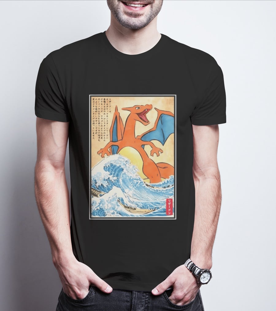 Charizard Ukiyo E Wave Japanese Pokemon Lizardon Kanagawa Print T-Shirt