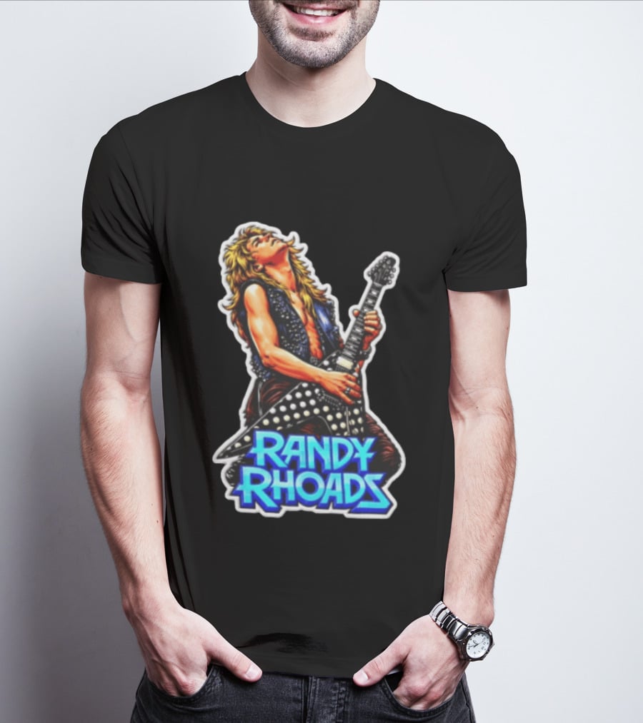 Randy Rhoads Polka Guitar Blonde Guitarist Playing T-Shirt