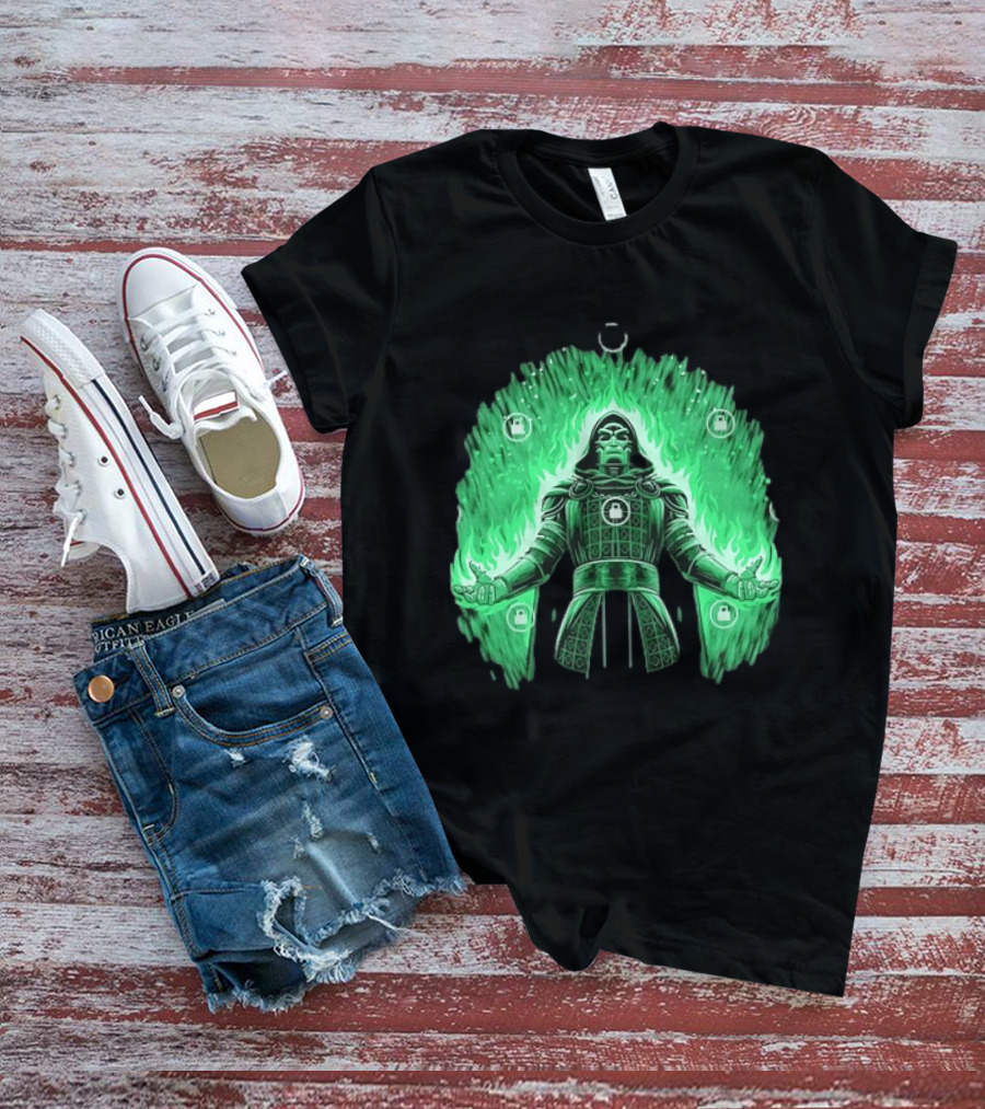 Doctor Doom Marvel Villain Green Flame Power Locked T-Shirt