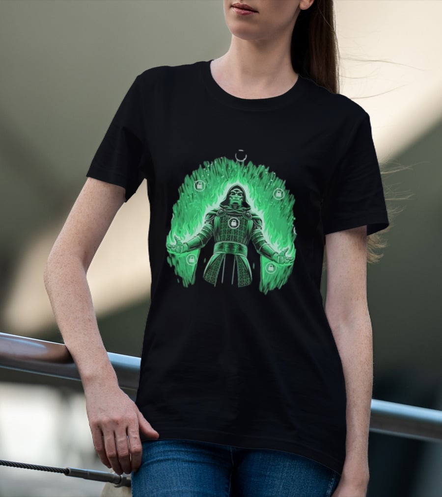 Doctor Doom Marvel Villain Green Flame Power Locked T-Shirt