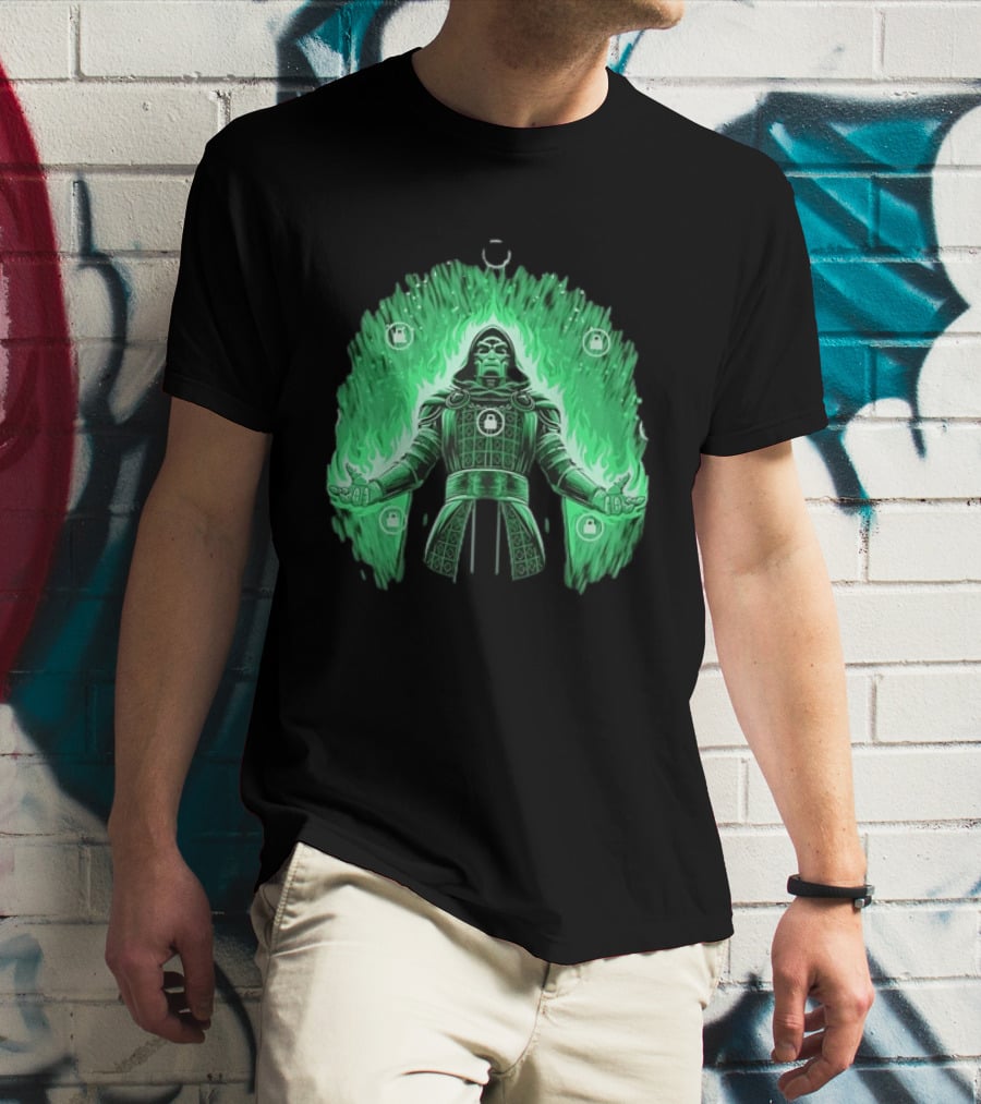 Doctor Doom Marvel Villain Green Flame Power Locked T-Shirt