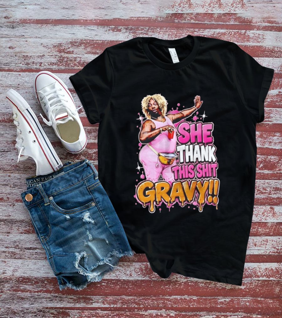 Yung Gravy She Thank This Shit Gravy Rapper Pink Outfit Drink Pose T-Shirt