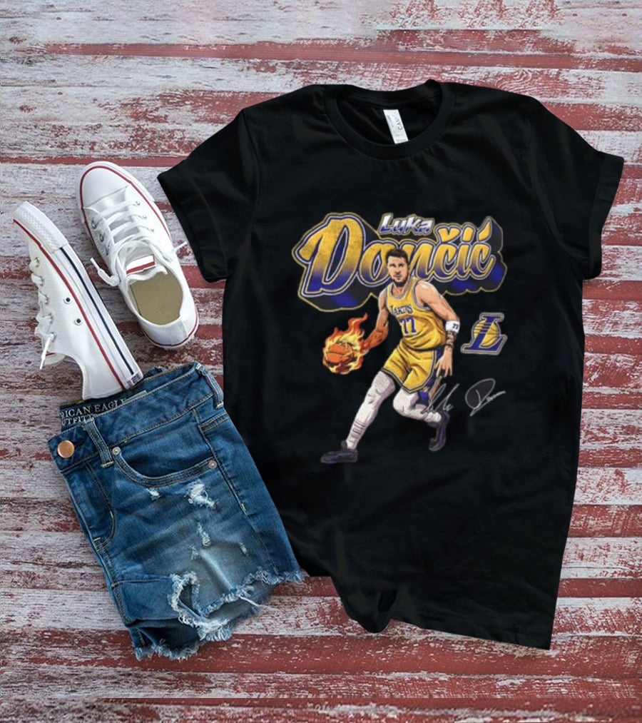 Luka Dončić Los Angeles Lakers Flaming Basketball Dribble NBA Player T-Shirt