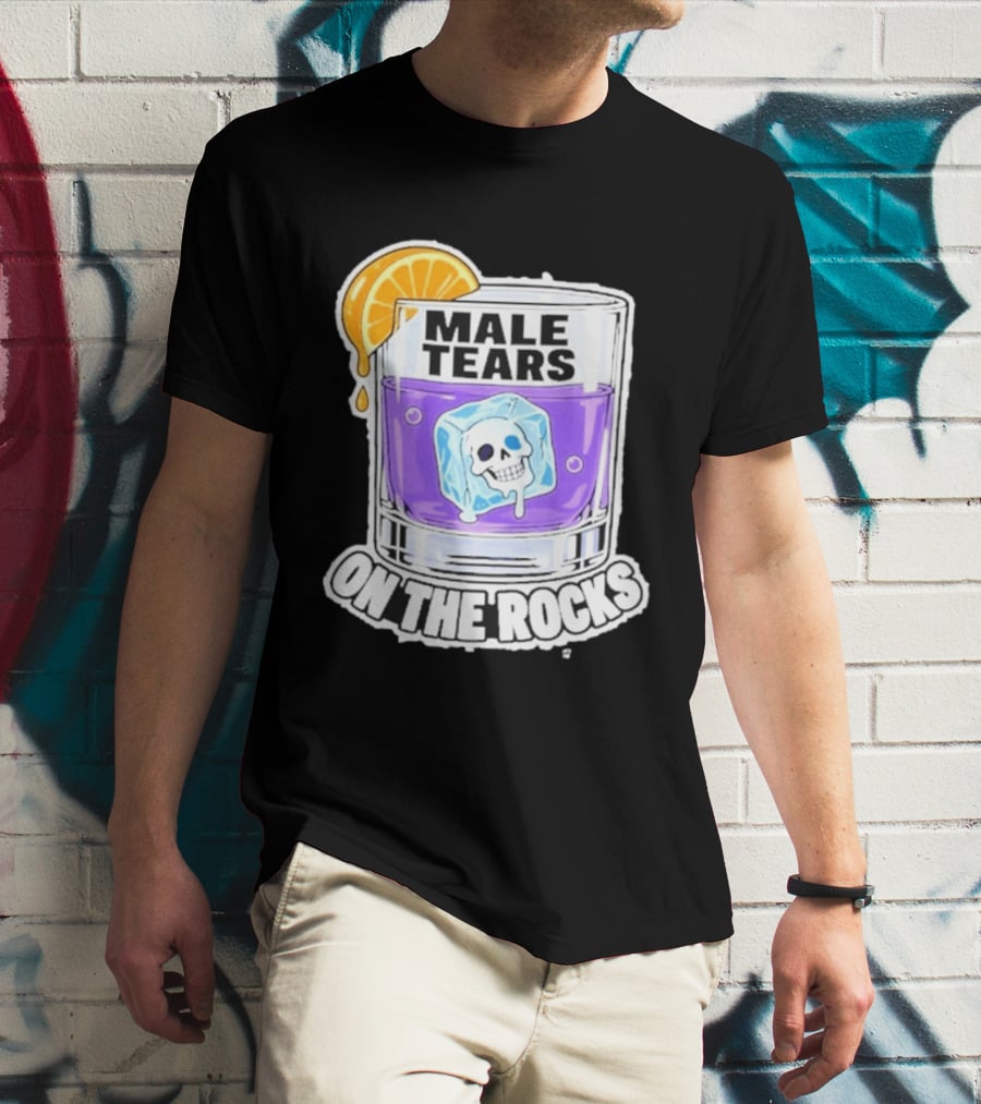 Male Tears On The Rocks Skull Ice Cube Glass Orange Slice T-Shirt