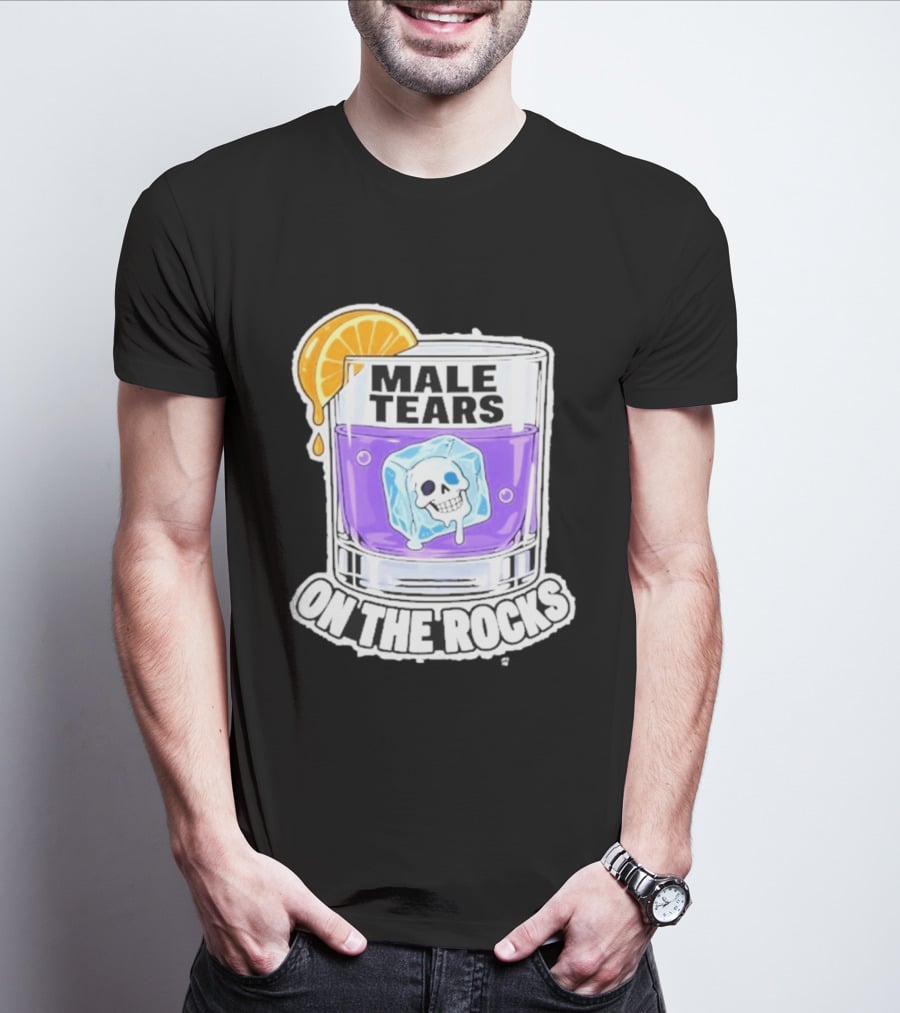 Male Tears On The Rocks Skull Ice Cube Glass Orange Slice T-Shirt