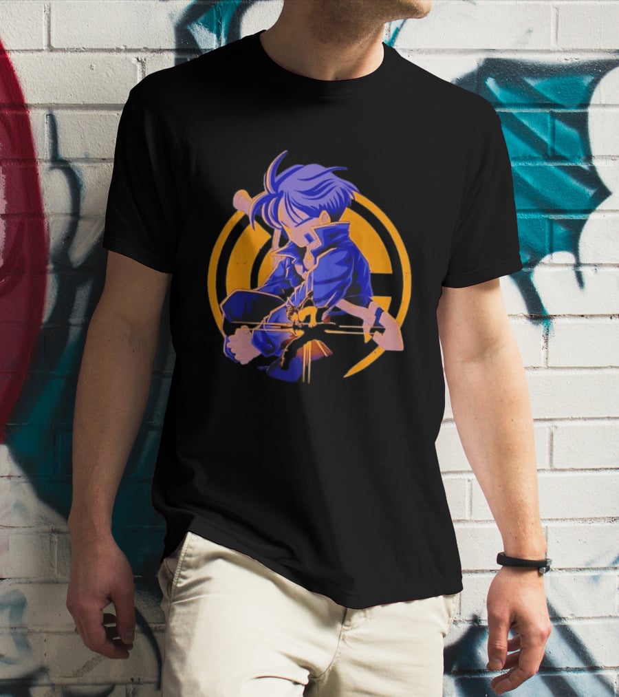 Future Trunks Dragon Ball Z Anime Character Illustrated Sitting Pose T-Shirt