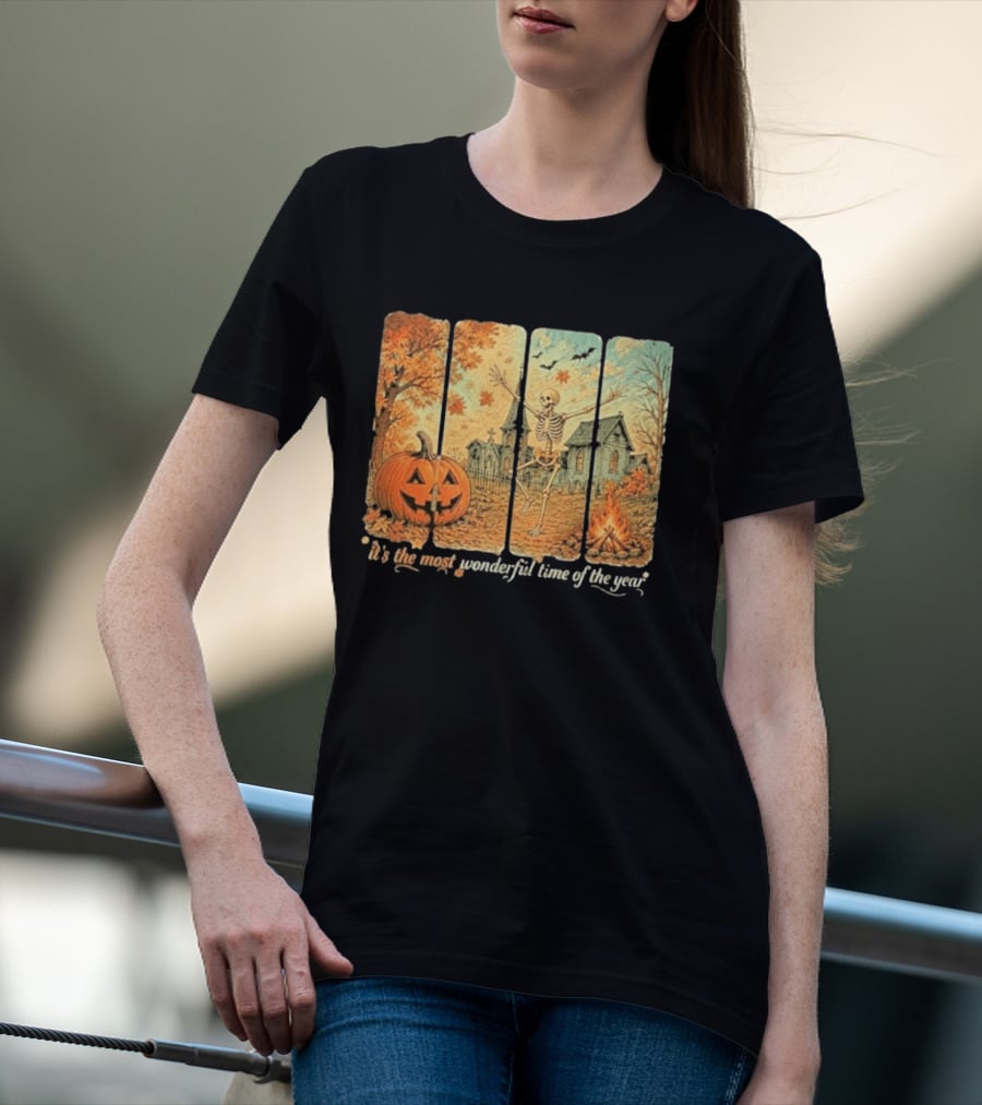 It's The Most Wonderful Time Of The Year Spooky Skeleton Pumpkin Campfire Halloween T-Shirt