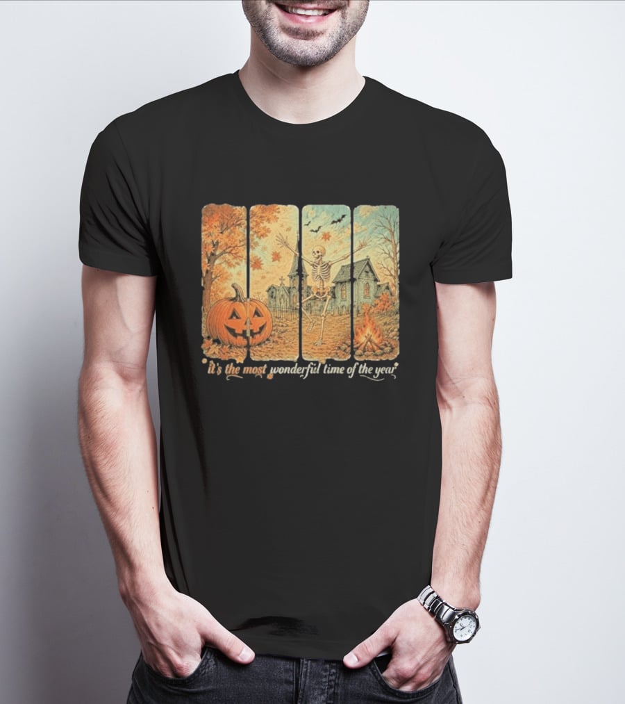 It's The Most Wonderful Time Of The Year Spooky Skeleton Pumpkin Campfire Halloween T-Shirt