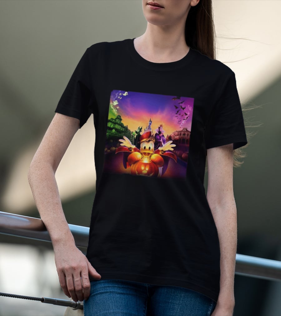 2026 Disney Halloween Festival Disneyland Paris With Haunted Mansion And Donald Duck T-Shirt