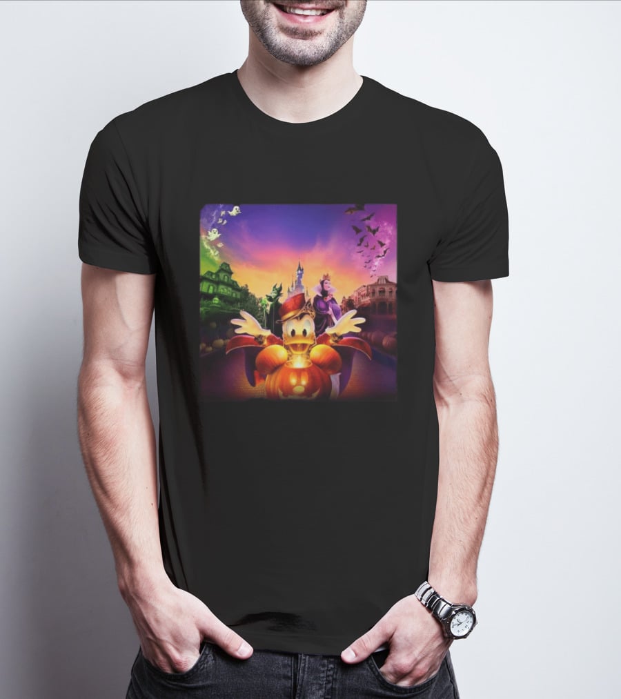 2026 Disney Halloween Festival Disneyland Paris With Haunted Mansion And Donald Duck T-Shirt