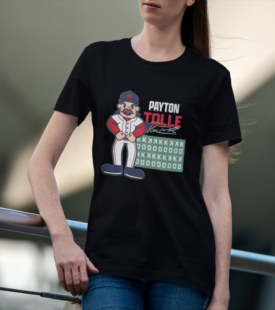 Payton Tolle Cartoon Baseball Player Mustache Cap K Strikeouts T-Shirt