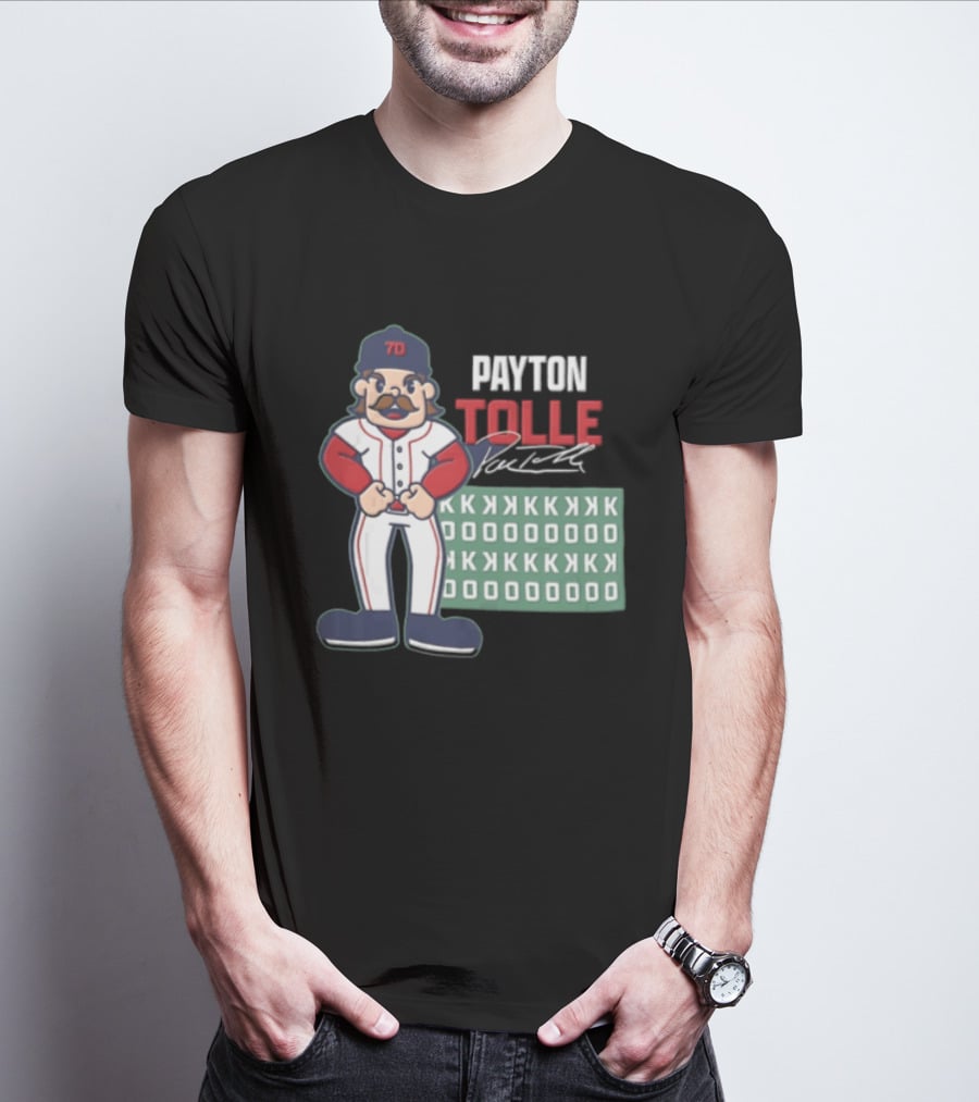 Payton Tolle Cartoon Baseball Player Mustache Cap K Strikeouts T-Shirt