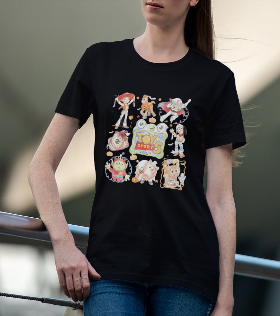 Toy Story 5 Halloween 2026 Buzz Woody Jessie Hamm Alien Potato Rex Bo Peep Slinky Decorations T-Shirt
