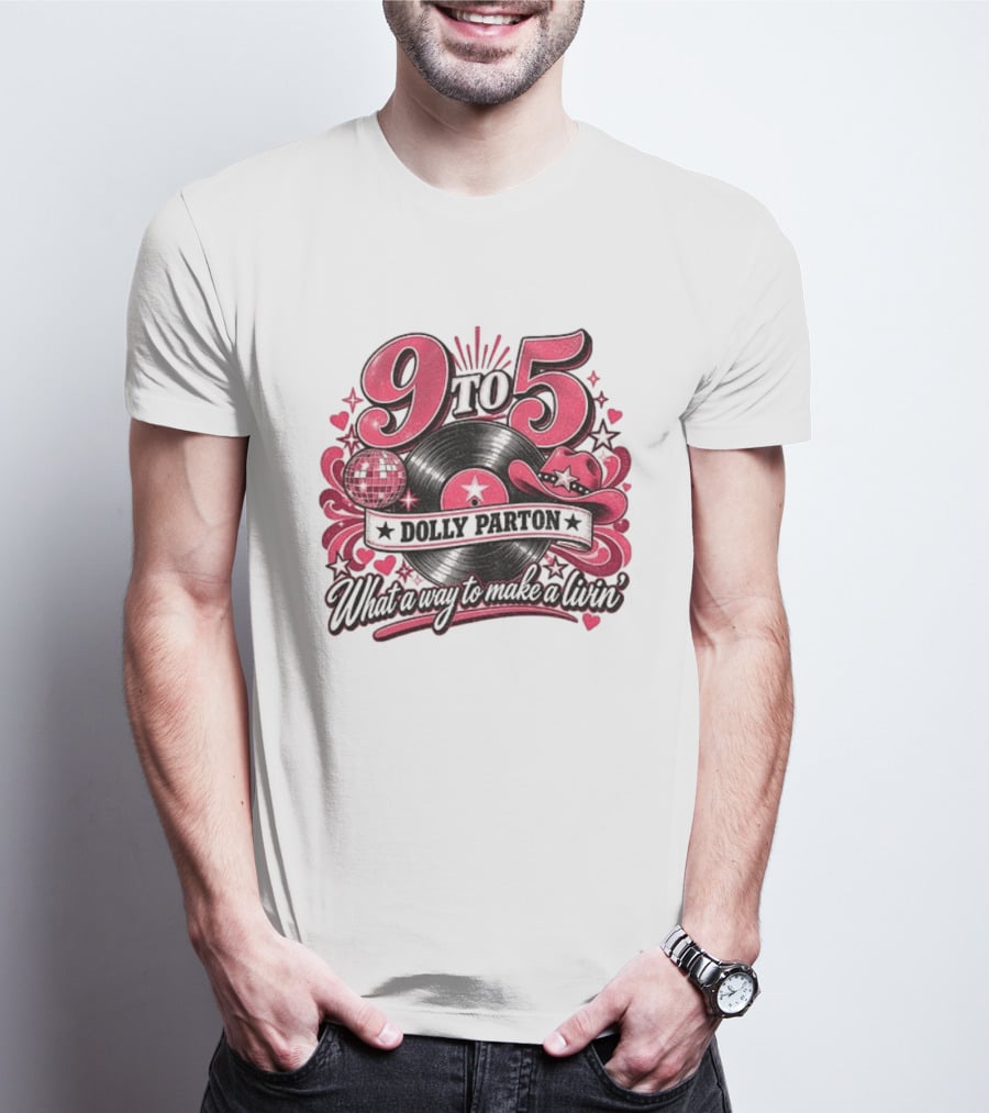 9 To 5 Dolly Parton What A Way To Make A Livin' Disco Cowgirl Hat Vinyl Record T-Shirt