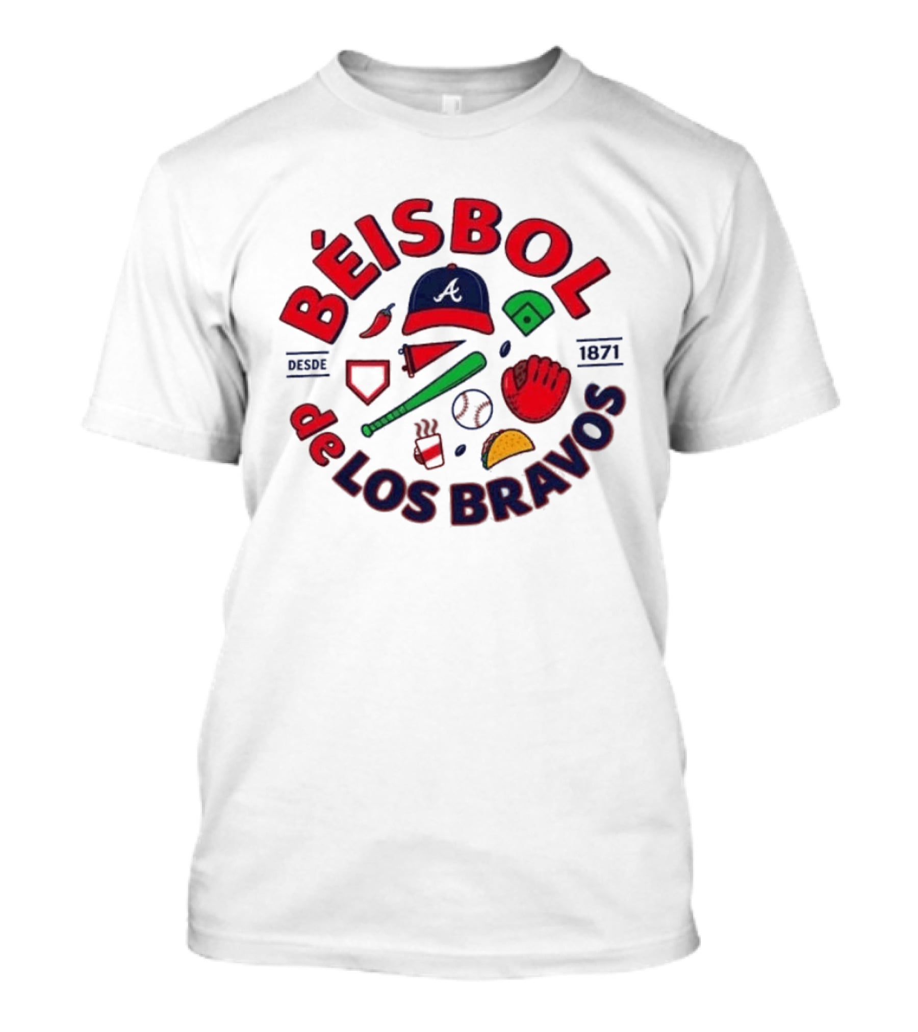 Béisbol De Los Bravos Atlanta Braves Desde 1871 Cap Glove Bat Baseball Iconography T-Shirt