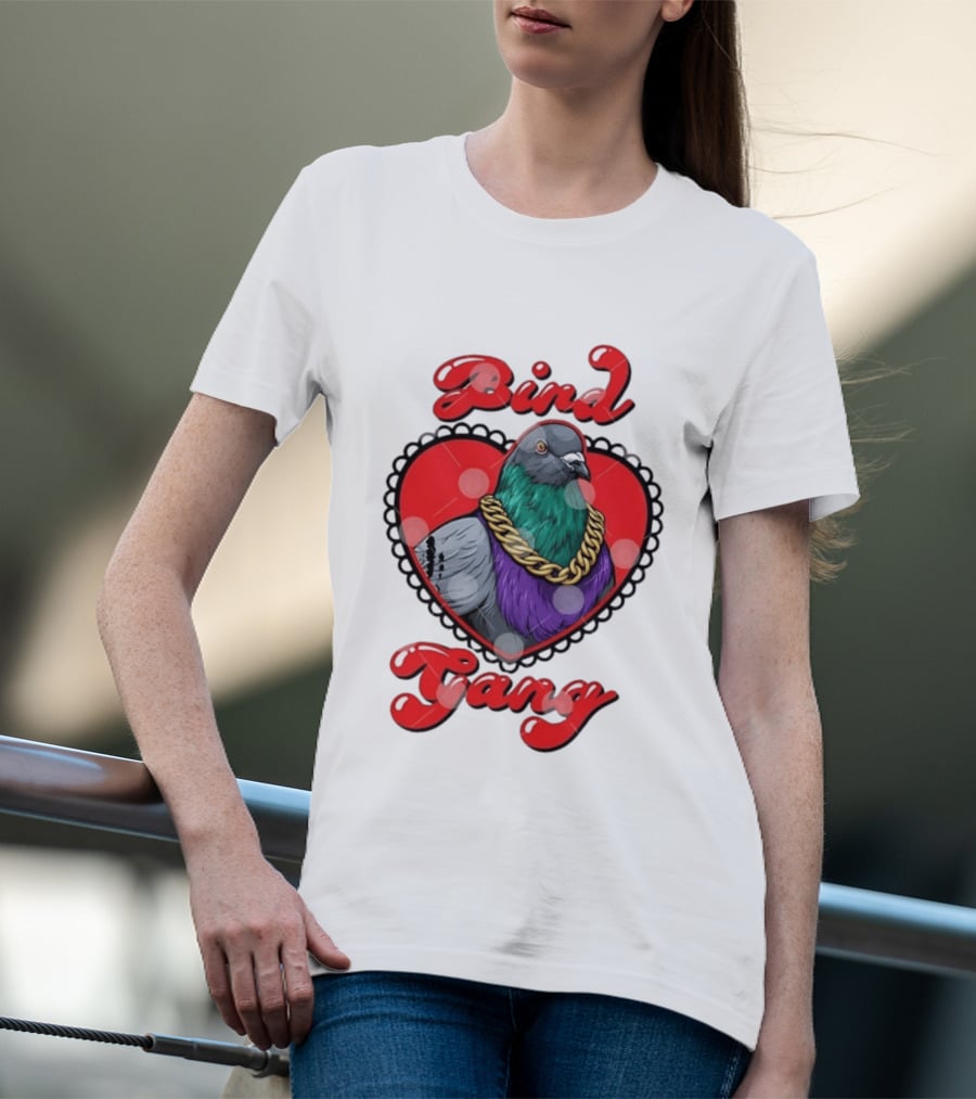 Bird Gang Pigeon With Heart Shaped Gold Chain T-Shirt
